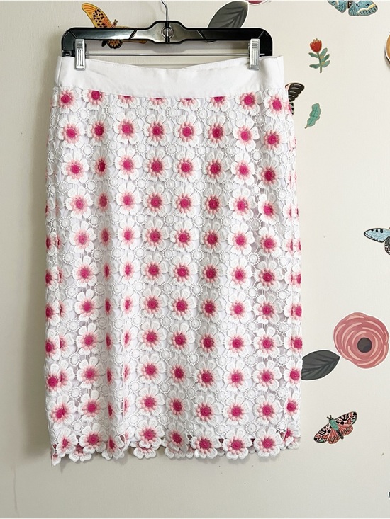 J. Crew Dresses & Skirts - J. Crew Pink and White Floral Crochet Midi Skirt